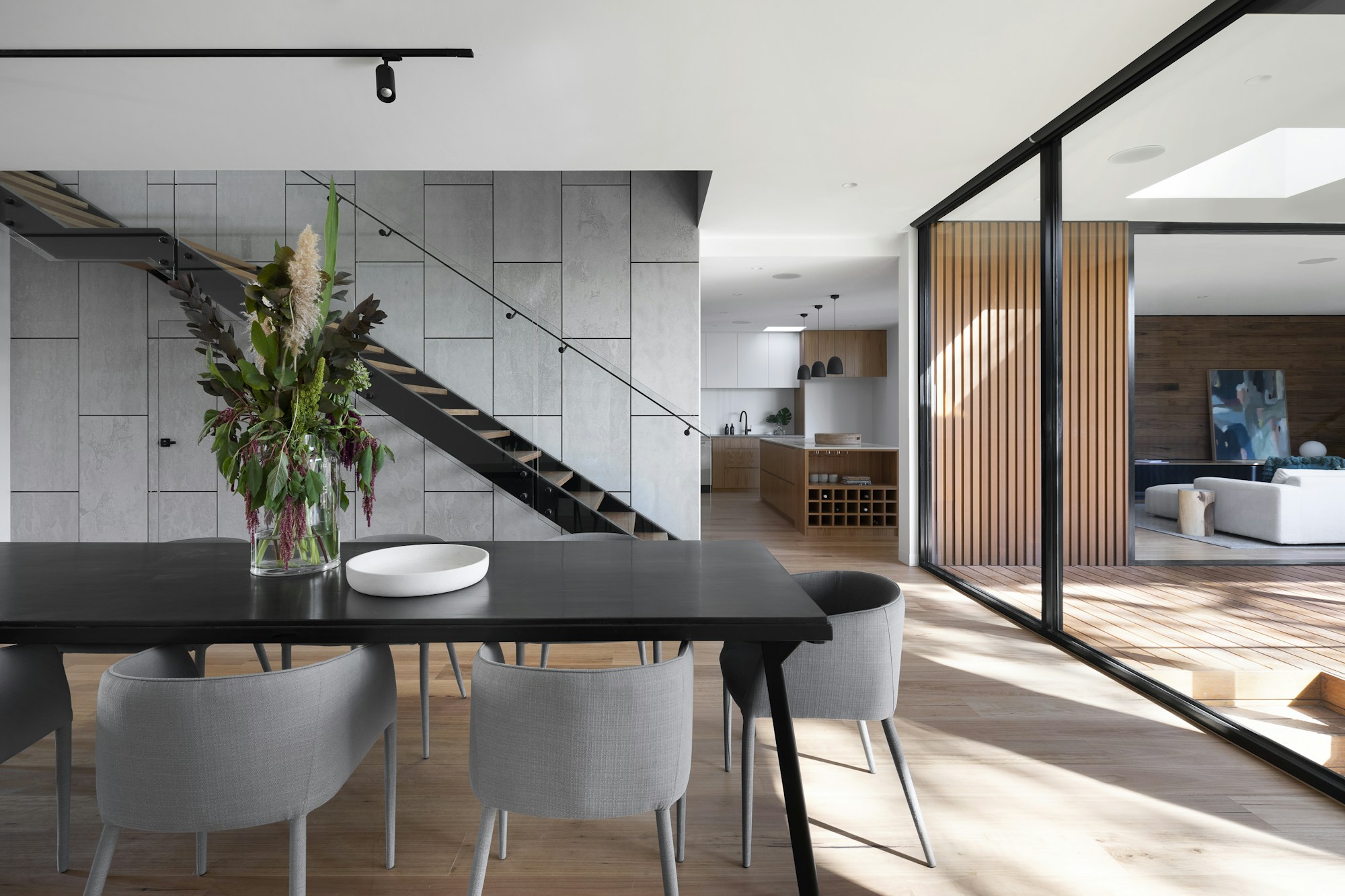 Bright architectural interior with natural materials